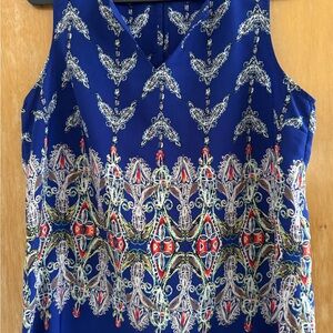 Renee C. Blue Blouse with Royal Blue, Ref and White Patterns